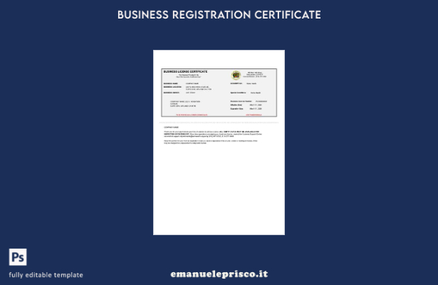 certificato di licenza commerciale USA California in stile verificato modello Wo